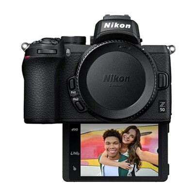 Nikon Z50 Compact Mirrorless Digital Camera with Flip Under Selfie/Vlogger LCD, Body – Black