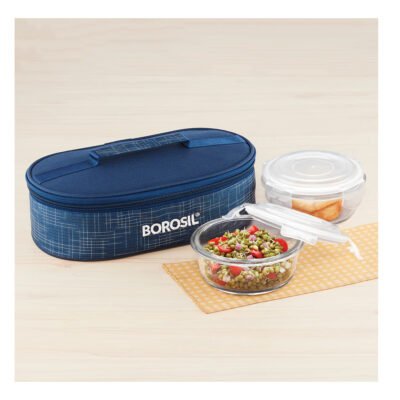 Borosil Indigo Glass Lunchbox, Round x 2 (Flat Bag)