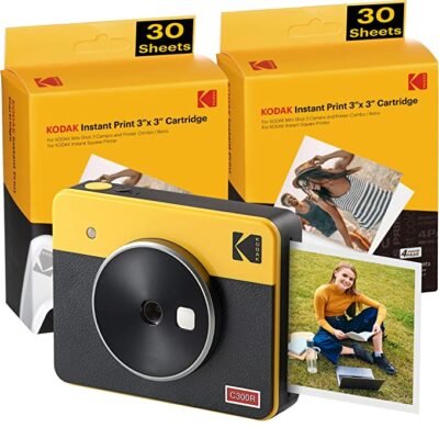 Kodak Mini Shot 3 Retro 2 in 1 Portable Wireless Instant Camera & Photo Printer – Yellow (60 Sheets),
