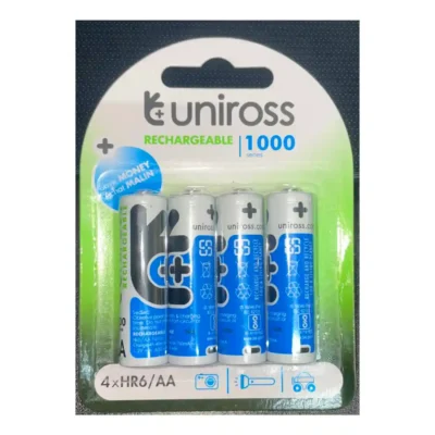 AA Rechargeable Battery-1000 mAh Uniross – 4 Pieces Pack
