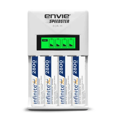 ENVIE (ECR11+AA2800 4PL) Speedster Rechargeable Batteries Charger for AA &amp,AAA with 4x2800mah Batteries (with LCD Display)