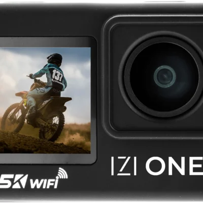 New IZI ONE+ 5K 48MP Action Camera, EIS, 6-Axis Stabilization ,110ft Waterproof, Vlog,170? FOV, Wifi, Dual Screen, Fast C-Type Charge, HQ External Mic Included