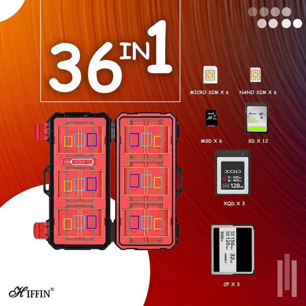 HIFFIN KH 15 Water-Resistant XQD/CF/TF/MSD/SD/Micro SIM/Nano Memory Card Case Box Keeper Carrying Holder Storage Organizer 36 Slots for Sandisk Transcend Lexar Kingston - Image 3