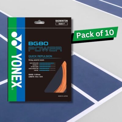 Yonex BG80 Power Badminton Strings, 0.68mm – Pack of 10 Strings