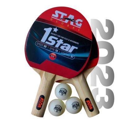 (2024 Model) Stag Global 1 Star Table Tennis Playset 2 Rackets & 3 Balls (Ball Colour – White)