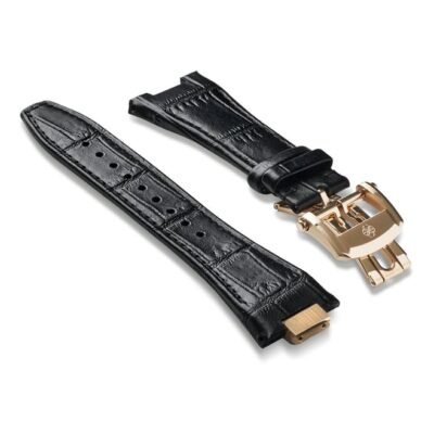 Golden Concept Black Leather Watch Strap ST-41-CE-BK-G